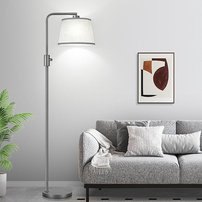 【Upgraded】 Dimmable Floor Lamp, 1000 Lumens LED Edison Bulb Included, Arc Floor Lamps for Living Room Modern Standing Lamp with Linen Shade, Tall Lamps for Living Room Bedroom Office Dining Room-Grey