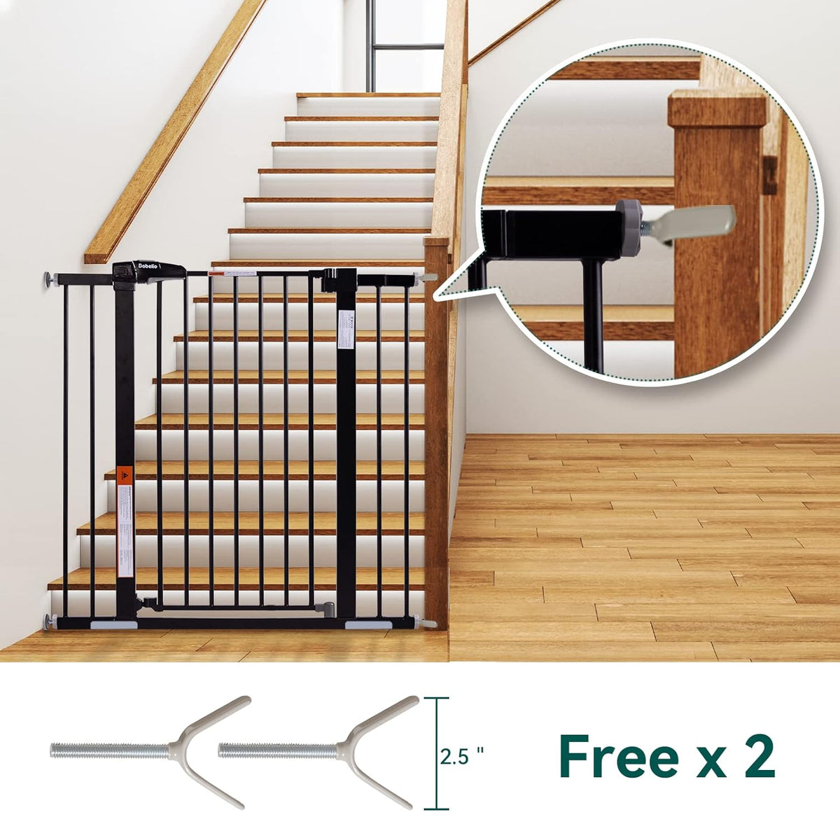 BABELIO 36" Tall Baby Gate, 26-40" Wide Auto Close Pet Gate, Pressure Mounted Metal Dog Gate, Easy-Install No Drilling, No Tools Required, with Wall Protectors and Extension Kits, Black