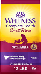 Wellness Complete Health Small Breed Adult Dry Dog Food with Grains and Real Turkey, Natural Ingredients, Omega Fatty Acids, and Probiotics, Made in USA (12-Pound Bag)”