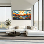 Extra Large Framed Abstract Boho Desert Wall Art, Sun Cactus Landscape Wall Decor Pictures for Living Room,Cacti Canvas Print Painting Modern Artwork Bedroom Office Bathroom Home Decor 60L x 30W