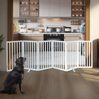 ZJSF Freestanding Indoor Dog Gate for House Foldable Wood White Puppy Gate for Doorways Pet Gate for Stairs Extra Wide Pet Fence 32" Height 6 Panels