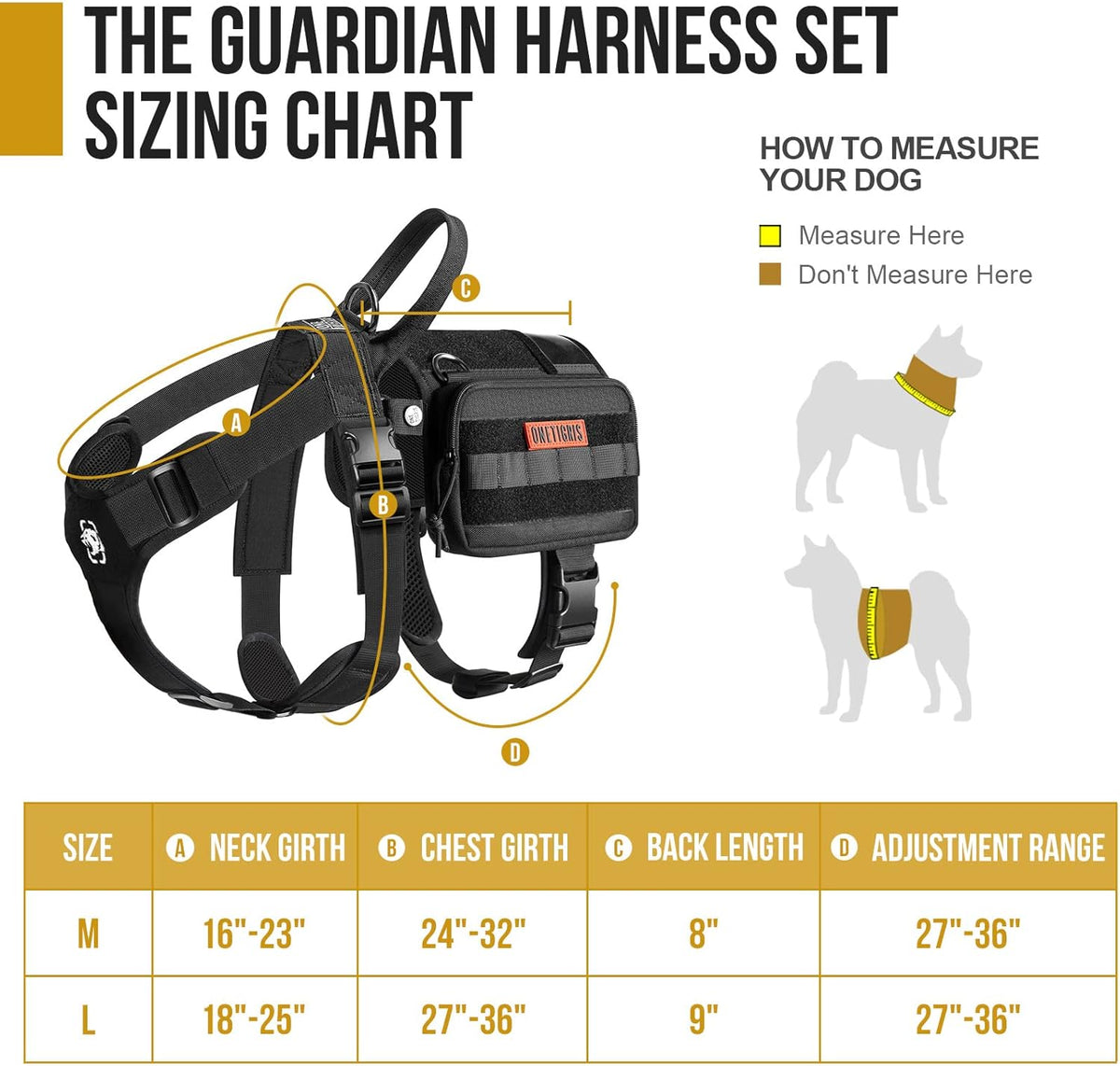 OneTigris Service Dog Vest Harness, Service Dog Cape Guardian Dog Backpack Harness with Pouches Dog Saddle Bag for Small Medium and Large Dogs (Black, M)