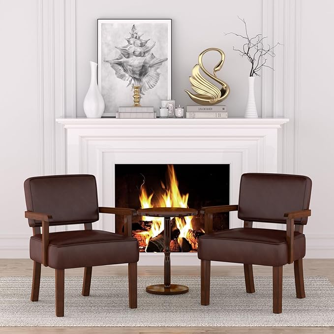 Accent Chair, PU Leather Living Room Chairs Oversize with Soft Seat and Armrests for Living Room Dinning Room Bedroom Reading Room Waiting Room