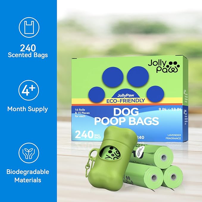 Dog Poop Bags with 1 Count Holder Scented, Leak Proof, Extra Thick and Large Poop Bags for Dogs, 240 Pieces (16 Rolls) 9" x 13" Plant Based for Pet Use