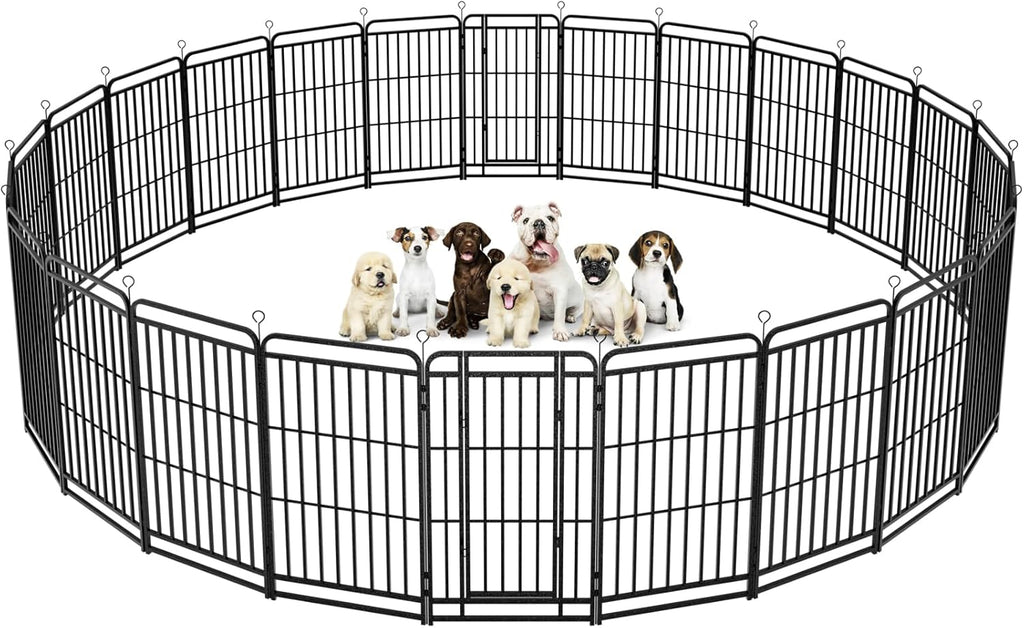 Dog Playpen Outdoor 24 Panels Heavy Duty Dog Fence 47" Height with Thick Pipe Anti-Rust with Doors Portable for RV Camping Yard, Total 54FT, 227 Sq.ft, Snowy Black