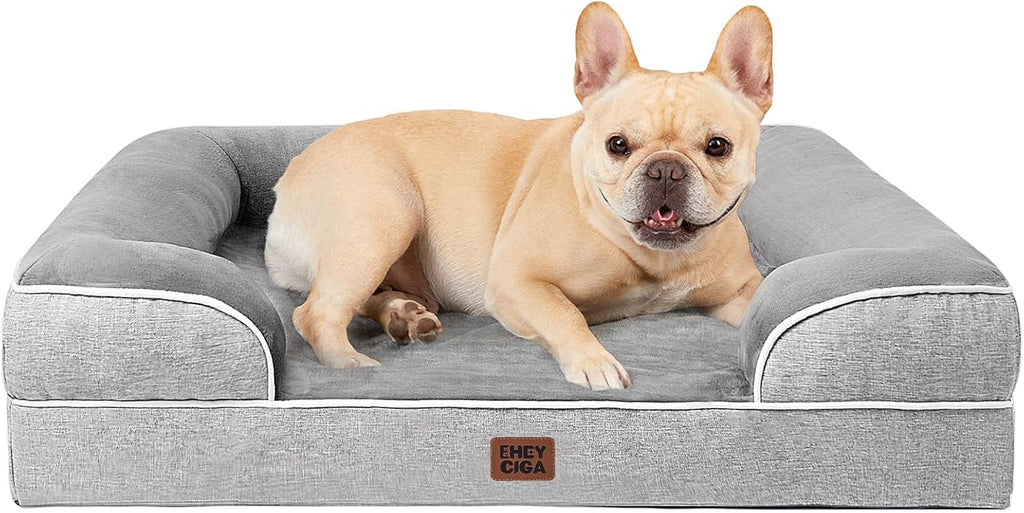 EHEYCIGA Orthopedic Dog Bed for Medium Dogs, Waterproof Memory Foam Medium Pet Beds with Sides, Non-Slip Bottom and Egg-Crate Foam Dog Couch Bed with Washable Removable Cover, Grey