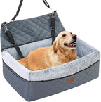 Dog Car Seat for Large/Medium Pet, Anti Slip Bottom Dogs Booster Seat for All Seasons,Pet Travel Bed with Thick Dog Sofa Cushion, Storage Pockets 2 Safety Leashes