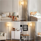 Ambimall Floor Lamp with 3 Color Temperatures Bulb & Pull Chain Switch, 64" Standing lamp, Beige Square Shade & Black Pole
