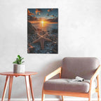 Beach Starfish Wall Decor Ocean Starfish Wall Art Sunset Scenery Coastal Theme Pictures Canvas Nature Seascape Painting Print Framed Artwork Decorations for Home Bathroom Living Room Bedroom Office 16"x24"