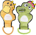 2-Pack Squeaky Dog Toys & Tough Tug of War Set - No Stuffing Chew-Resistant Plush Toys to Keep Them Busy, Best Birthday Gift for Small/Medium/Large Breeds (Ducks & Dino)