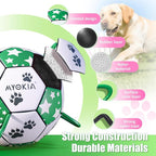 Size 3 Interactive Dog Football with Strap, White & Green, Eye-Catching Star and Paw Print Design, Ideal Outdoor Training Pet Toy, Perfect Choice for Medium & Large Dogs' Playtime