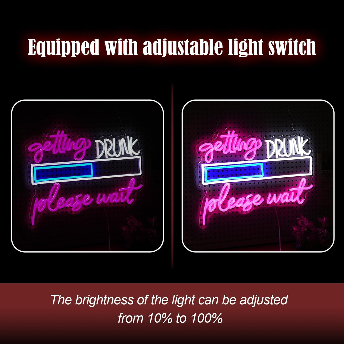 Drink Please Wait Neon Sign Dimmable Letters Neon Light for Wall Decor USB Powered LED Drinking And Wait Light Up Sign for Pub Man Cave Home Bar Restaurant Decor Party(16.7 * 12.8In)