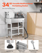 VEVOR Stainless Steel Dog Washing Station, 34 inch Pet Grooming Tub w/Faucet & Showerhead & Soap Holder & Play Balls Simple Dog Bathtub for Multiple Pets, Home Washing Sink