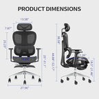 PatioMage Ergonomic Office Chair, Big and Tall Desk Chair with Adjustable Lumbar Support & Seat Depth, High Back Computer Chair, Swivel Mesh Chairs with Wheels for Home Office, Black