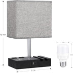 Kakanuo Nightstand Lamp for Bedroom with Dual USB Ports, Grey Touch Control Bedside Table Lamp with Charging Outlets and Phone Stands, 3-Way Dimmable Desk Lamp for Living Room, LED Bulb Included