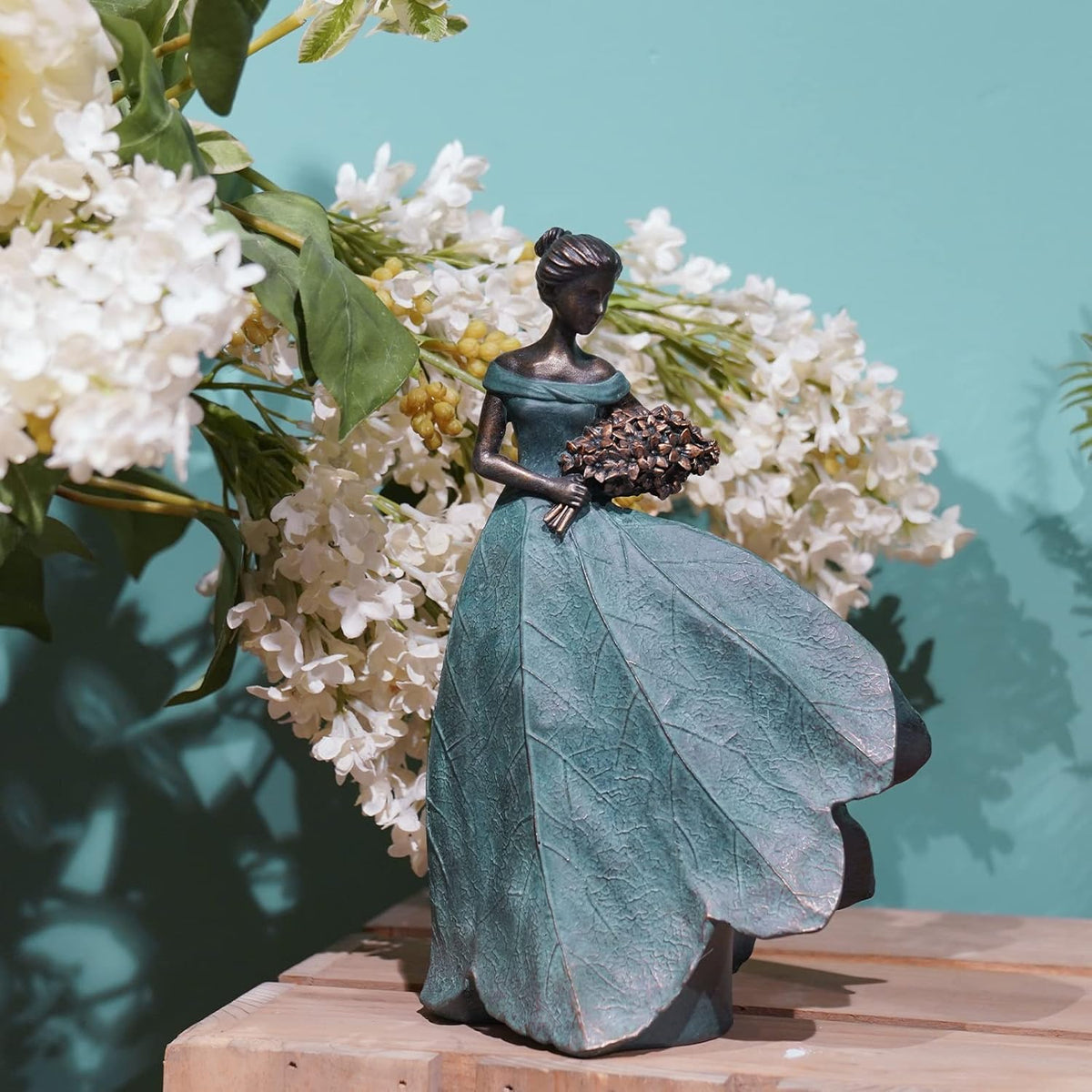 Guichifun Fairy Statue Collection Home Decoration - Leaf Angel Girls Resin Home Garden Patio Decor Memorial Gift for Mom Outside or Inside Outdoor Yard Decorations Figurines 7.5 x 4.5 x 11.5 Inch