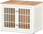 32" Heavy Duty Dog Crate Furniture for Small and Medium Dogs, Metal Kennel for High Anxiety Dogs, Chew Proof Pet Cage Indoor, Decorative Dog Kennel End Table, White