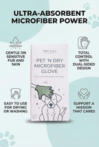 Two Tails Pet Company Pet N’ Dry Microfiber Gloves, Absorbent Dog Drying and Washing Gloves for Paws, Faces, and Coats, Soft, Lightweight, Fast Drying, Gentle on Sensitive Fur, Grooming Dog Supplies