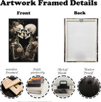 OAAPITI Vintage Skeleton Canvas Wall Art Gothic Painting Artwork Retro Rose Skull Art Poster Abstract Romantic Theme Picture Halloween Living Room Decor(Artwork-4,12"x18")