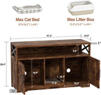 Cat Litter Box Enclosure for 2 Cats, 47" Double Hidden Litter Box Furniture with Scratch Pad, Farmhouse Indoor Litter Box Cabinet Cat Washroom, Rustic Brown
