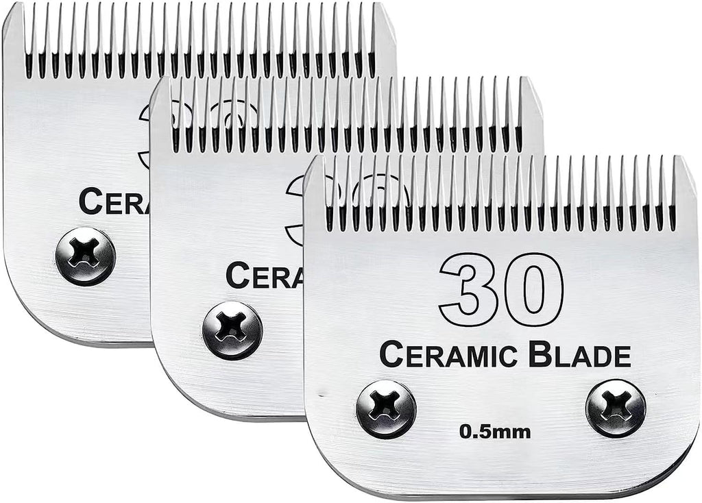 3PCS 30 Blades Dog Grooming Clipper Blades Compatible with Andis Pet Clipper/Oster A5/Wahl KM Series Dog Clipper,Ceramic Blade & Stainless Steel Blade