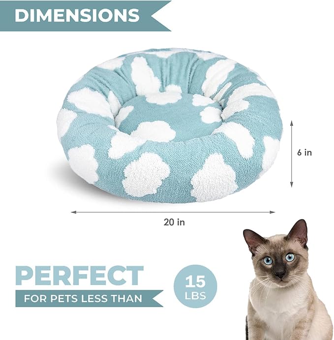 Whiskers & Friends Cat Bed, Cat Beds for Indoor Cats Washable, Orthopedic Soft Fluffy Round Calming Pet Bed for Small to Large Kitty Kittens & Dogs, Small Dog Beds & Furniture