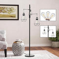 NUNET Boho Industrial Farmhouse Floor Lamp with Stepless Dimming & 3 Adjustable Cage Shades - Vintage Rustic Tall Standing Light for Living Room/Office, Includes Edison Bulbs, Weighted Base