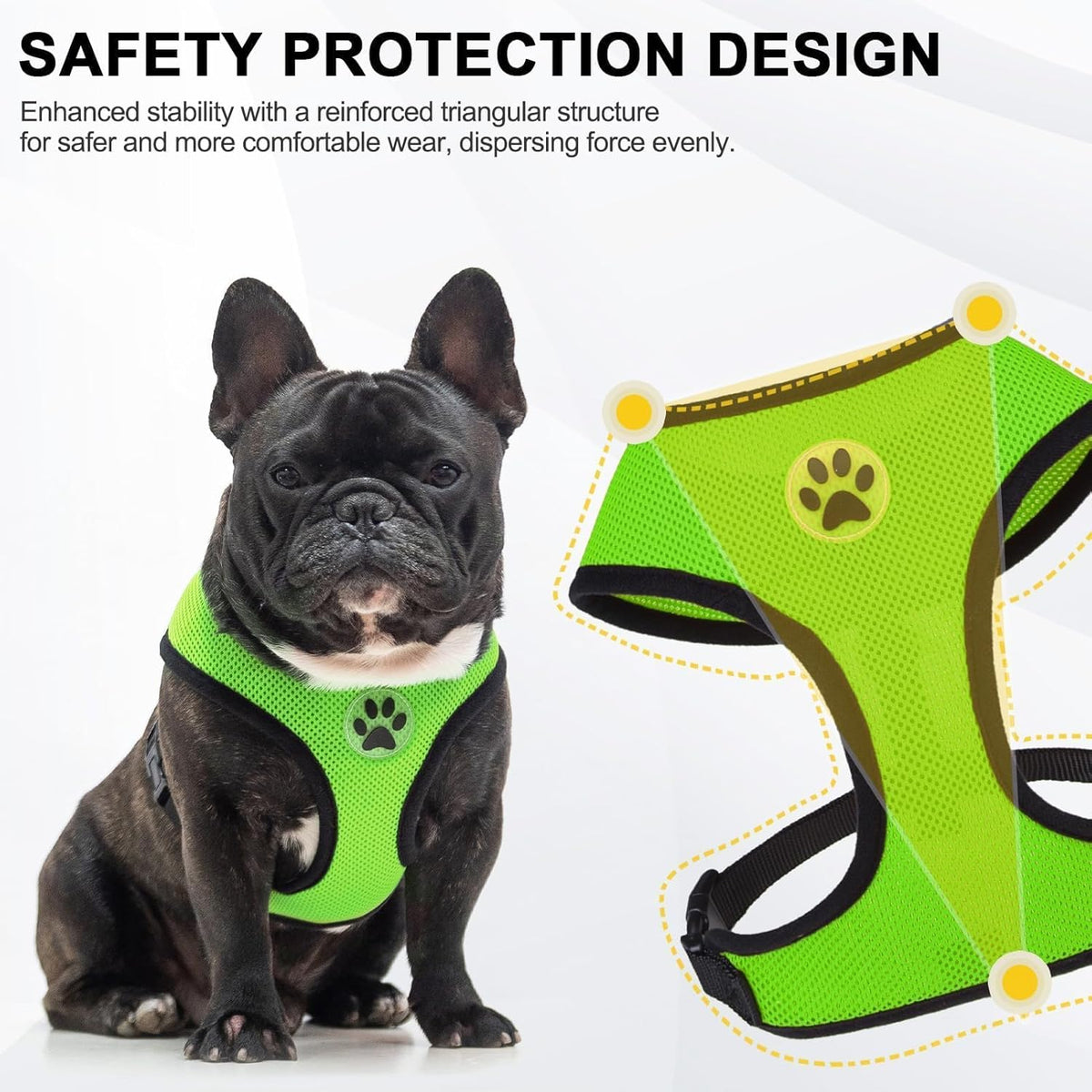 BINGPET No Pull Dog Harness,Soft Mesh Breathable All Weather Vest Harness,Safety Protection Design Durable Adjustable Step-in Easy Walk Dog Harness for Small Medium Large Dogs(Green,L)