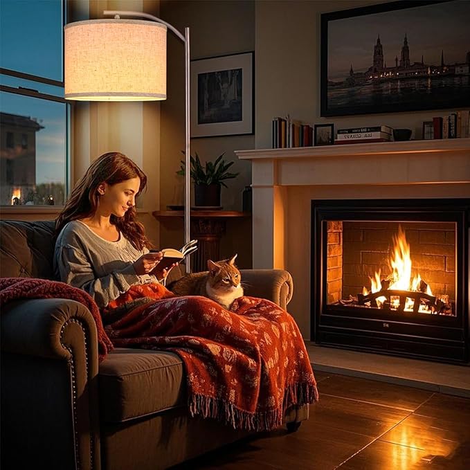 Floor Lamp for Living Room, Standing Lamp, Floor Lamp with Linen Lampshade for Home Décor, Office, Bedroom (Bulb Included) (Rose Gold)