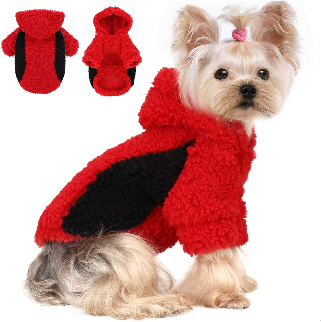 YIKEYO Dog Hoodie Pet Clothes Sweater with Hat Soft and Warm Cold Weather for Small Patchwork Hood(Red, Medium)