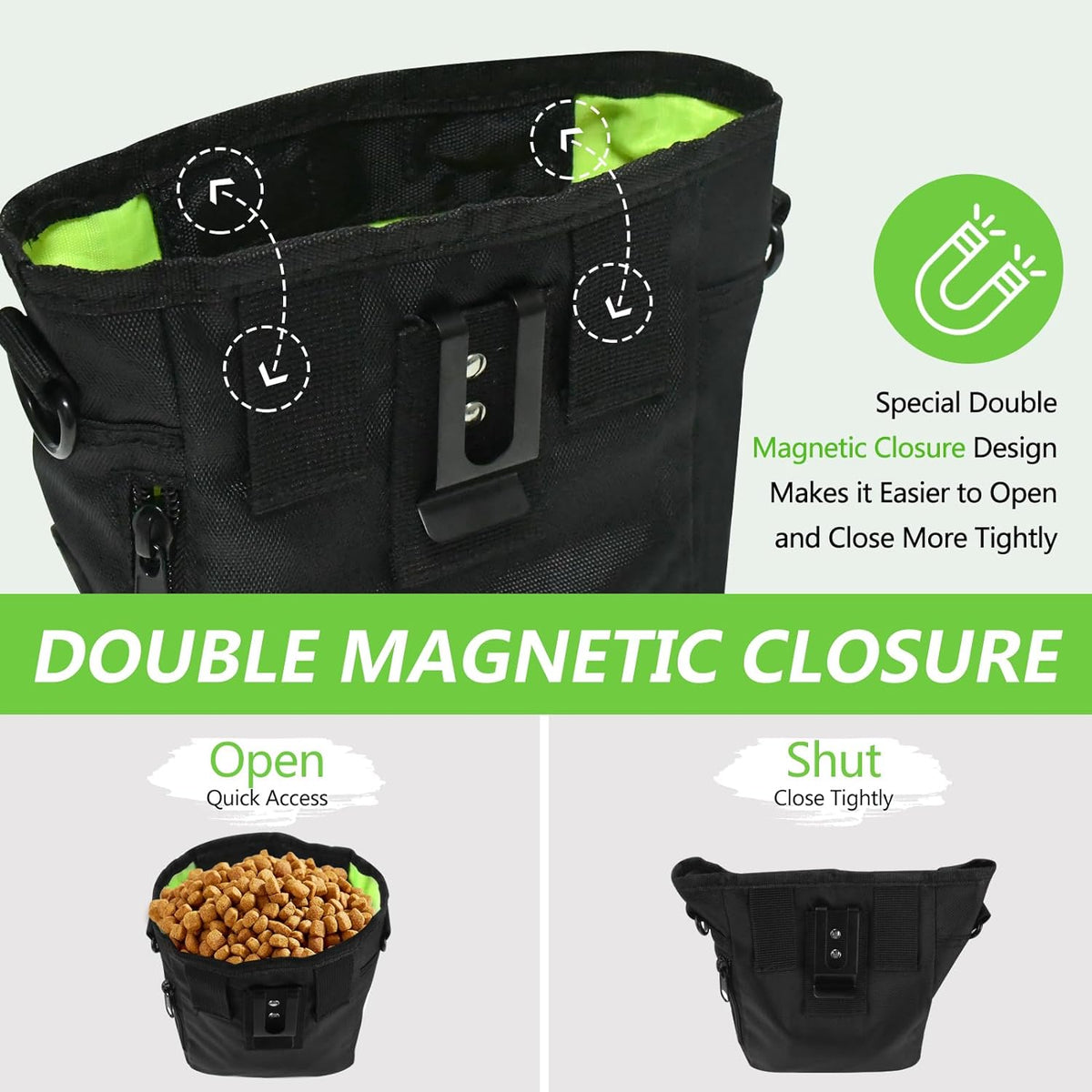 Dog Treat Pouch with Magnetic Closure, Treat Pouches for Pet Training, Large Dog Treat Training Pouch and Dog Clicker, Dog Training Treat Pouch Built-in Poop Bag Dispenser, Hands-Free Snack