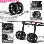 MoNiBloom 4 Wheels Pet Stroller, Easy-Fold Umbrella Shaped Dog Cat Jogger Stroller w/Storage Bag & Visible Mesh for Small/Medium Dogs Cats Hot Pink Polka Dots