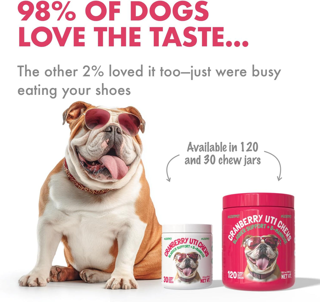Cranberry UTI Chews for Dogs Bladder Support + D-Mannose Supports Kidney Urinary Tract and Bladder Health Natural Cranberry Wellness Supplement Immune System Booster Natural Pet Antioxidant 120 Chews