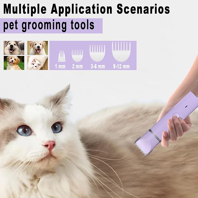 Dog Grooming Clippers Kit-Electric Rechargeable Cat Trimmer Tools-Cordless Quiet Pet Nail Paw Grinder-4 in 1 Multifunctional Low Noise Shaver-Razor for feet Face Ears Toenail Eye
