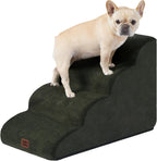 EHEYCIGA Curved Dog Stairs Ramp for High Beds 19.7" H, 4-Step Dog Steps for Small Dogs and Cats, Pet Stairs for High Bed Climbing, Non-Slip Balanced Pet Step Indoor, Olive Green