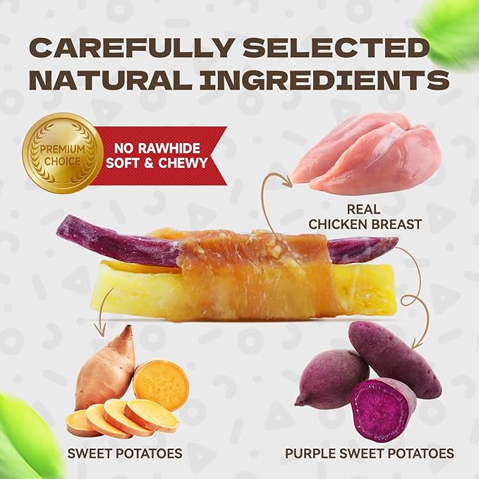 Chicken Wrapped Double Sweet Potato Dog Treats, Real Chicken Jerky Training Treats High Protein Dog Soft Chews for Small Medium Large Dogs 10.58oz/ 12-15Pcs
