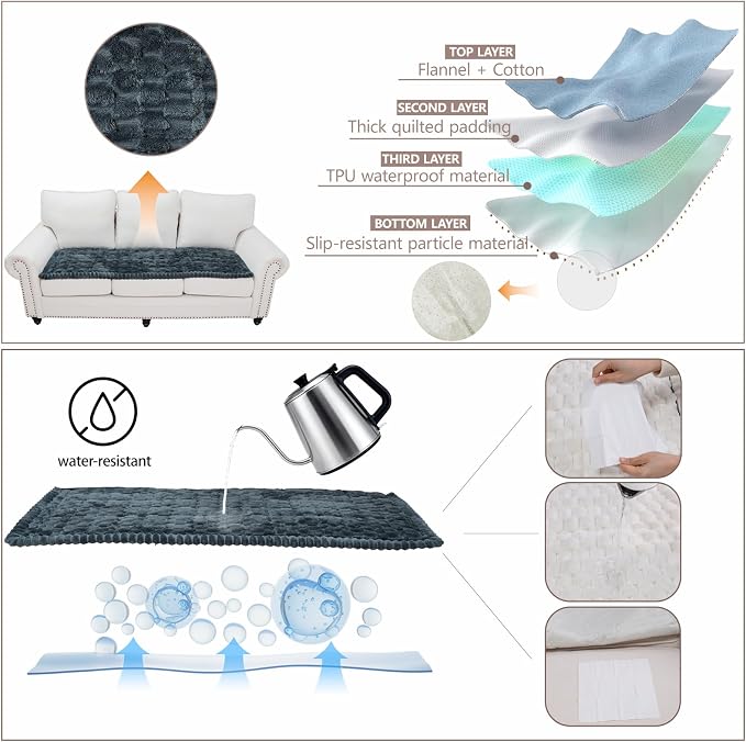 Waterproof Couch Cover for Dogs Washable,Nonslip Fuzzy Durable Pet Friendly | Soft Slipcovers for 3 Cushion Sofa Cover,Plush Thick Protector Fits Mat Bed Leather & Fabric Couches (Grey 27.6"x70.9")