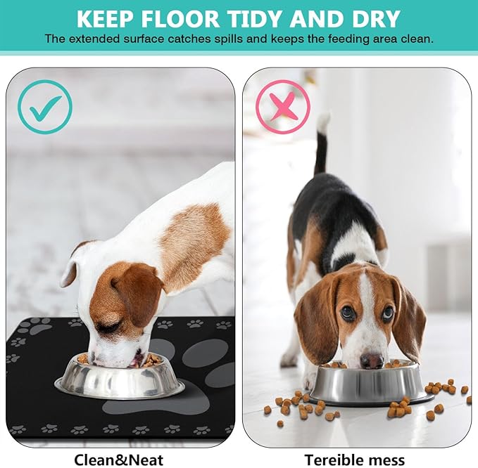 Dog Food Mats for Floor, Absorbent Pet Food Mat - Cat Feeding Mat Quick Dry Dog Bowl Mats for Water Pet Supplies Feeding Placemat 12" x 20" Black