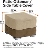 Classic Accessories Veranda Water-Resistant 26 Inch Square Patio Ottoman/Side Table Cover, Outdoor Table Cover
