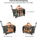 MILADA Large Cat Carrier for 2 Cats, Soft Big Pet Carrier with Wheels, Double Cat Carrier on Wheels, Rolling Pet Carrier for Travel Hiking Shopping and Camping（Not for Air Travel）, Orange