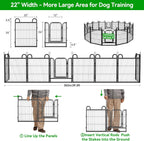 Puppy Playpen 16 Panels Small Dog Fence Outdoor Indoor Use 24" Height Anti-Rust with Doors Portable Dog Play Pen for RV Camping Yard, Total 29FT, 68 Sq.ft, Snowy Black