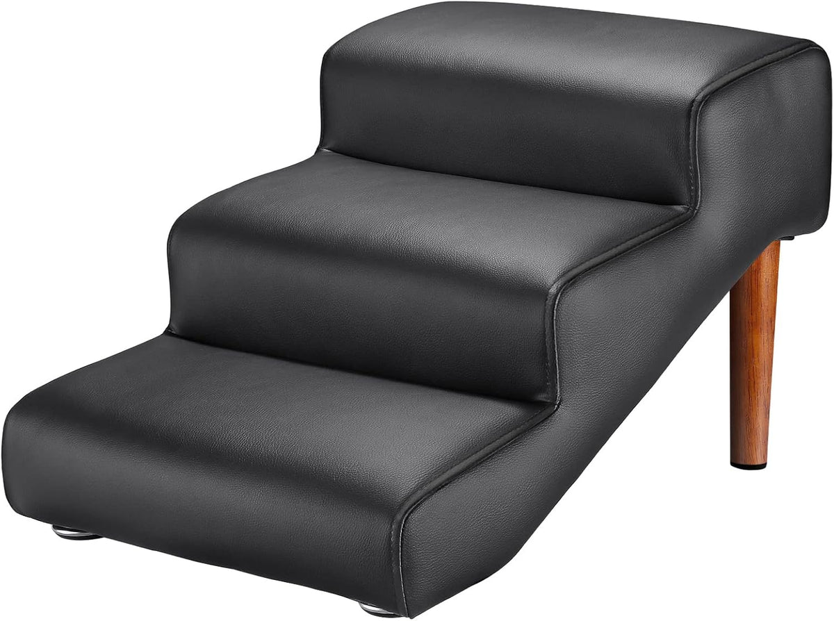 Senneny Black Faux Leather Dog Stairs, for Pets up to 150 lbs, Waterproof, Scratch Resistant Pet Steps/Stairs with High Density Foam and Detachable Wooden Legs, Black, 3 Step