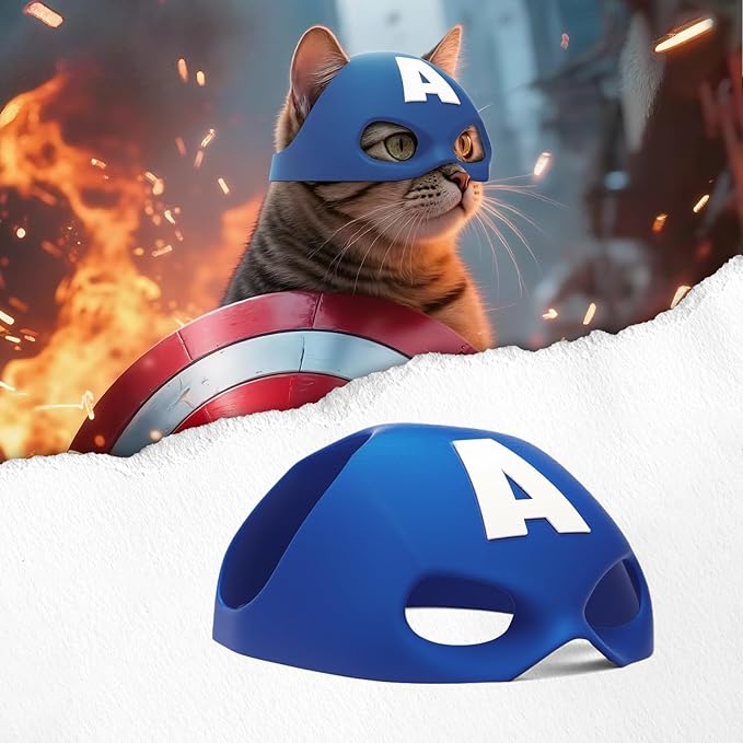 Cat Bat Mask Halloween Costumes Accessories for Cats, Cat Bat Cosplay Apparel (Medium, Blue Captain)