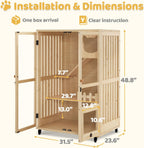 MCombo Wooden Cat Houses for Indoor Cats, Luxury Kitten House with Scratching Pad, Lockable Doors, Wheels, CT090