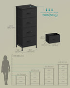 SONGMICS Dresser for Bedroom, Chest of Drawers, Steel, MDF, 4 Non-Woven Fabric Drawers, Storage Organizer Unit, Closet, Entryway, Ink Black and Ebony Black ULGS314B01S
