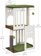 FourFurPets 43.7in 3-Tier Modern Cat Tree Tower Condo, Cat Scratch Posts for Indoor Cats, Big Plate, Two 19.7in Full Sisal Scratching Posts, White