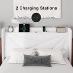Feonase Full Bed Frame with Charging Station, Velvet Upholstered Platform Bedframe with Wingback Headboard, Solid Wood Slats Support, Noise Free, No Box Spring Needed, White