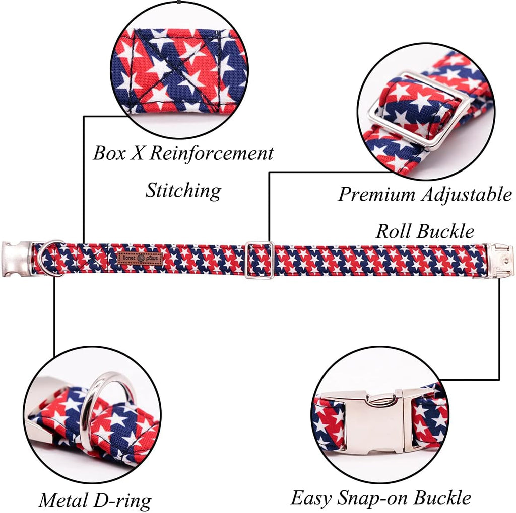 Lionet Paws Patriotic Dog Collar with Bowtie, 4th of July, Soft and Comfortable, Adjustable Collar for Small Dogs, Neck 10-16 inches