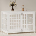 38 Inch Heavy Duty Wooden Dog Kennel End Table with Double Door Design and Secure Locks, Indoor Pet Crate Furniture for Medium Dogs, Decorative Home Cage Design,White