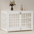 38 Inch Heavy Duty Wooden Dog Kennel End Table with Double Door Design and Secure Locks, Indoor Pet Crate Furniture for Medium Dogs, Decorative Home Cage Design,White
